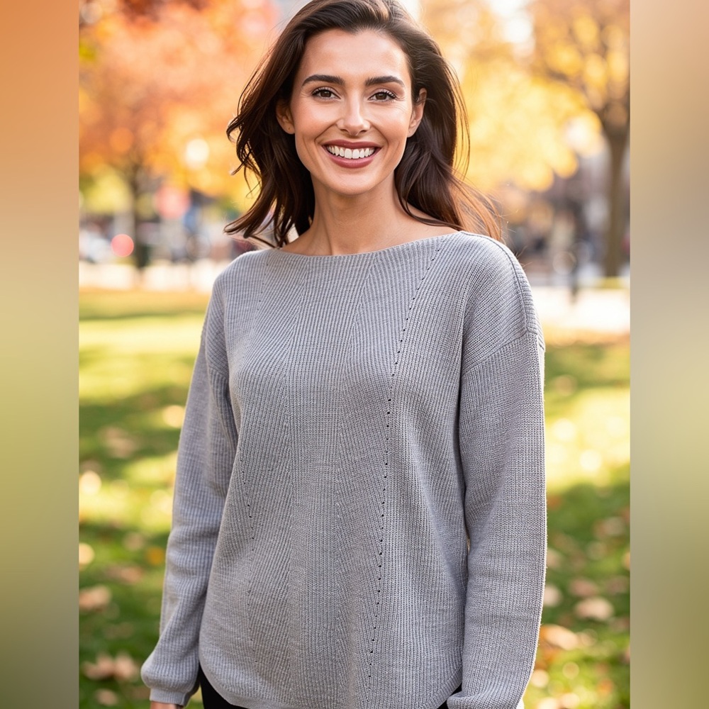 Ann Taylor Gray Boat Neck Lightweight Knit Sweater M